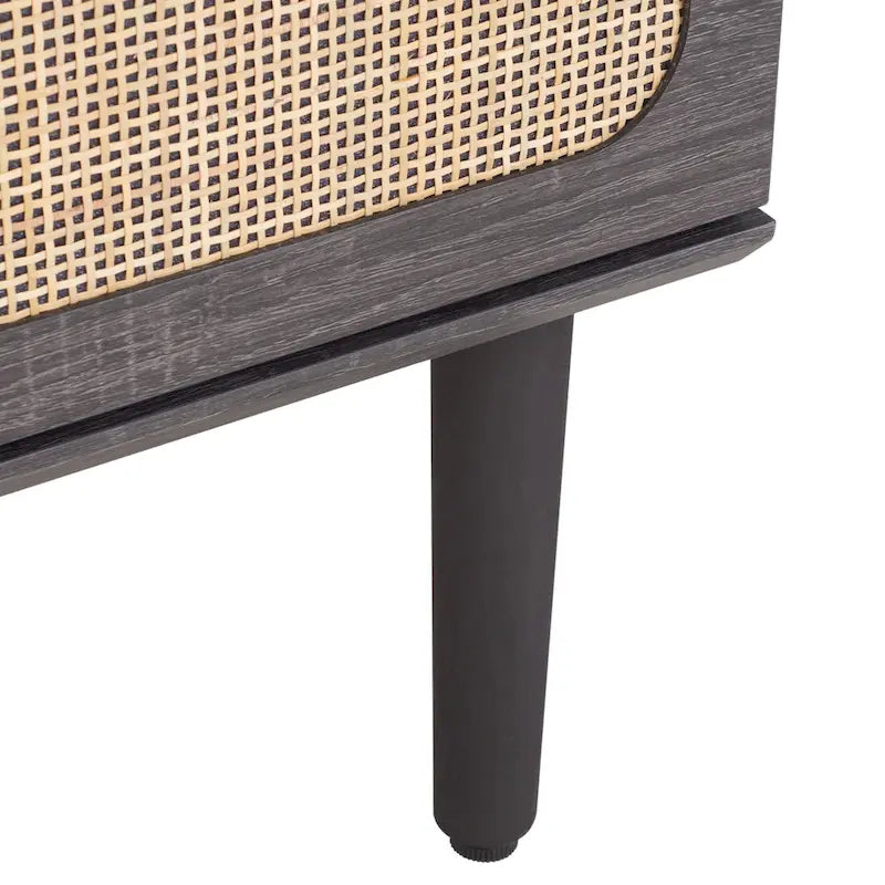 Commode à 3 tiroirs avec panneaux en rotin tressé et poignées en métal - Meuble de rangement pour chambre à coucher en placage texturé