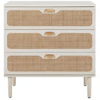 Commode à 3 tiroirs avec panneaux en rotin tressé et poignées en métal - Meuble de rangement pour chambre à coucher en placage texturé