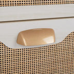 Commode à 3 tiroirs avec panneaux en rotin tressé et poignées en métal - Meuble de rangement pour chambre à coucher en placage texturé