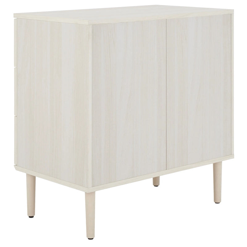 Commode à 3 tiroirs avec panneaux en rotin tressé et poignées en métal - Meuble de rangement pour chambre à coucher en placage texturé