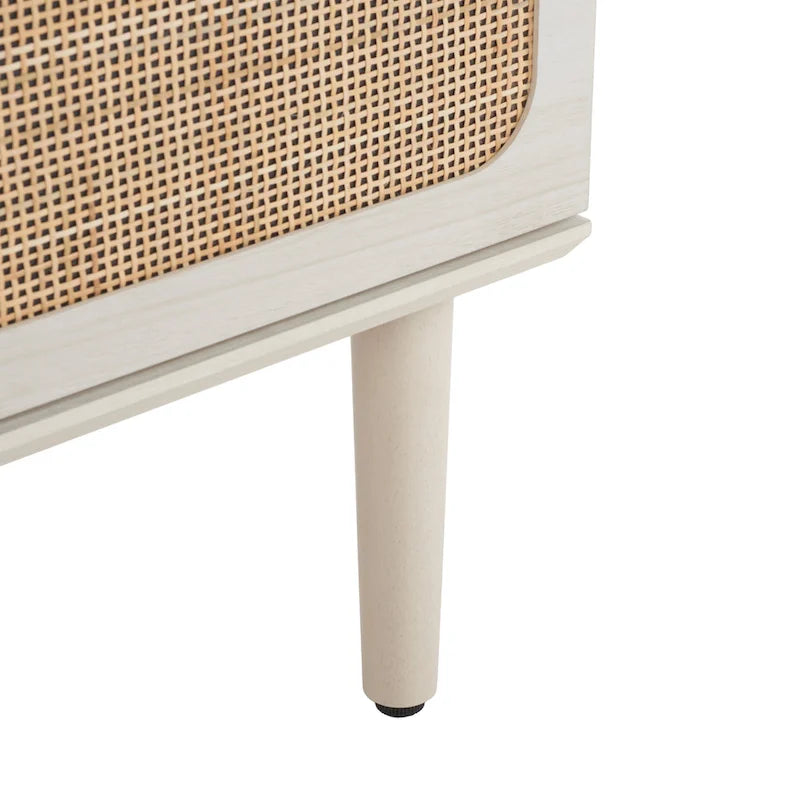 Commode à 3 tiroirs avec panneaux en rotin tressé et poignées en métal - Meuble de rangement pour chambre à coucher en placage texturé