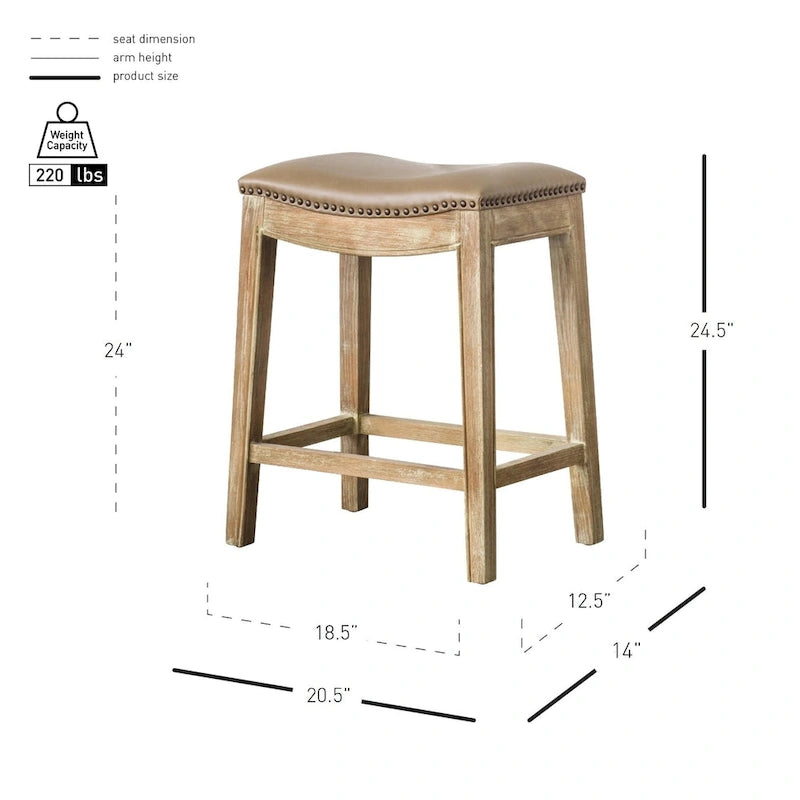 Tabouret de bar en cuir reconstitué - Hauteur d'assise : 61 cm, structure en bois d'hévéa massif, assise profilée en bois, finition fumée vieillie, style contemporain