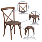 Ensemble table de ferme pliante 2,74 m x 1,02 m (9 pi x 40 po) - 12 chaises à dossier croisé, pin massif, capacité de 181 kg (400 lb), coussins, usage commercial/résidentiel, style rustique