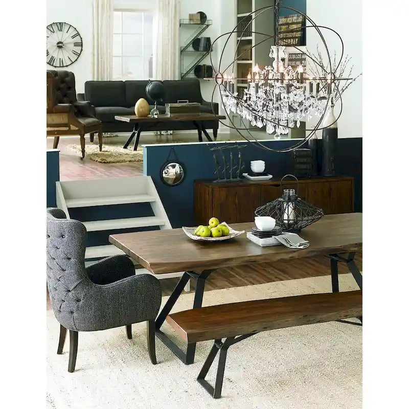 Buffet en bois d'acacia massif de 173 cm (68 po) - Finition noyer, 3 tiroirs, 2 placards, pieds en fer noir, style moderne du milieu du siècle, préassemblé