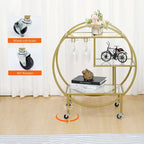 Chariot de bar roulant à 3 niveaux - 93 cm de hauteur, structure en métal doré, étagères en verre trempé, chariot à boissons mobile, style minimaliste moderne, 13,6 kg par étagère