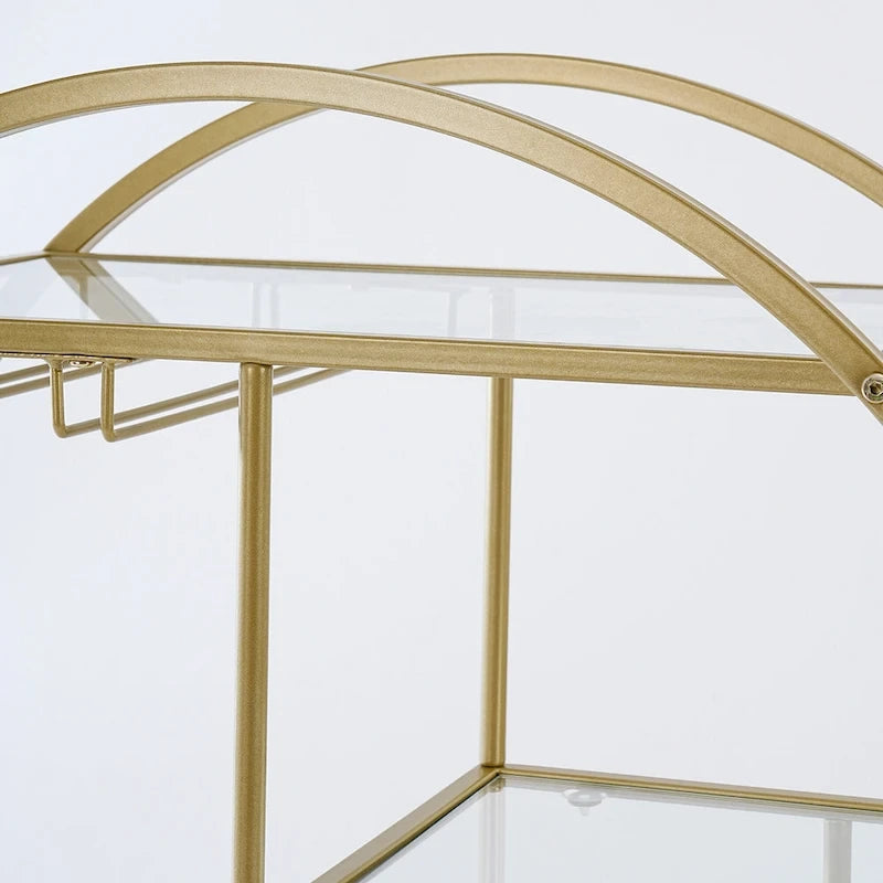 Chariot de bar roulant à 3 niveaux - 93 cm de hauteur, structure en métal doré, étagères en verre trempé, chariot à boissons mobile, style minimaliste moderne, 13,6 kg par étagère