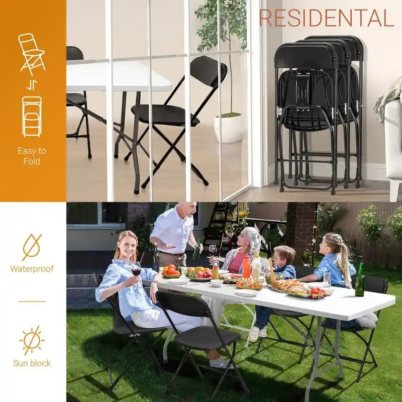 Lot de 4 chaises pliantes en plastique - Capacité de 159 kg, structure en acier, empilables, usage intérieur/extérieur, aucun assemblage requis
