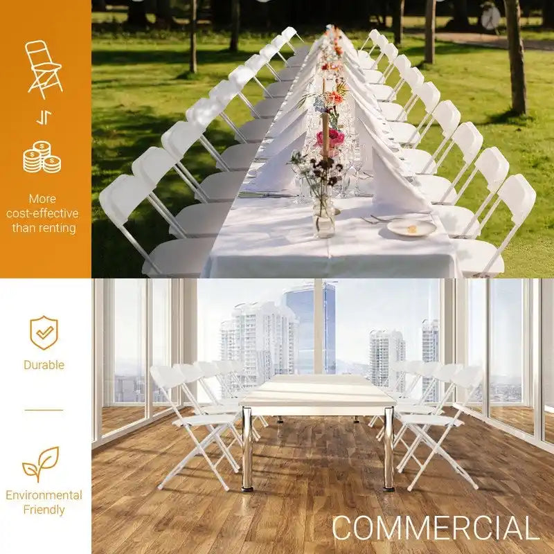 Lot de 4 chaises pliantes en plastique - Capacité de 159 kg, structure en acier, empilables, usage intérieur/extérieur, aucun assemblage requis