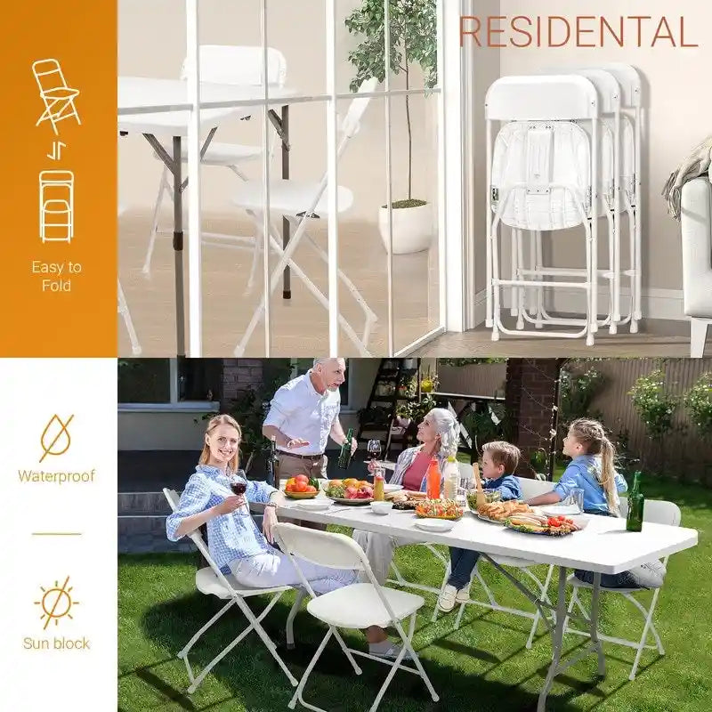 Lot de 4 chaises pliantes en plastique - Capacité de 159 kg, structure en acier, empilables, usage intérieur/extérieur, aucun assemblage requis