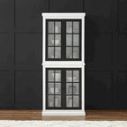 Armoire de rangement haute - Blanche avec portes à carreaux noirs, 2 étagères réglables - Style campagne française, empilable