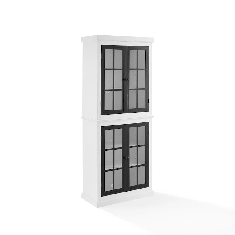 Armoire de rangement haute - Blanche avec portes à carreaux noirs, 2 étagères réglables - Style campagne française, empilable