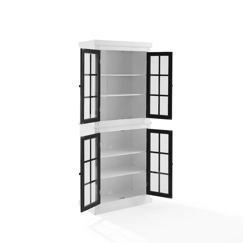 Armoire de rangement haute - Blanche avec portes à carreaux noirs, 2 étagères réglables - Style campagne française, empilable