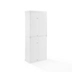 Armoire de rangement haute - Blanche avec portes à carreaux noirs, 2 étagères réglables - Style campagne française, empilable