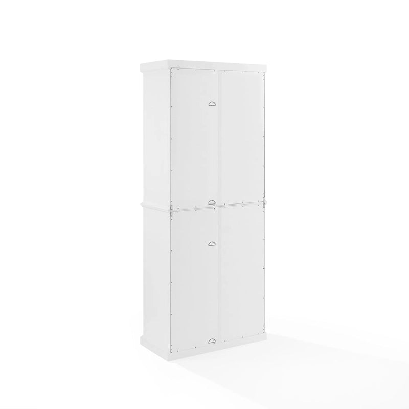 Armoire de rangement haute - Blanche avec portes à carreaux noirs, 2 étagères réglables - Style campagne française, empilable