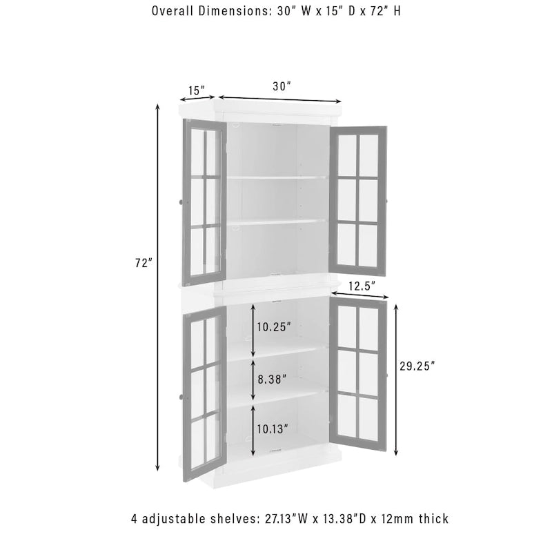 Armoire de rangement haute - Blanche avec portes à carreaux noirs, 2 étagères réglables - Style campagne française, empilable