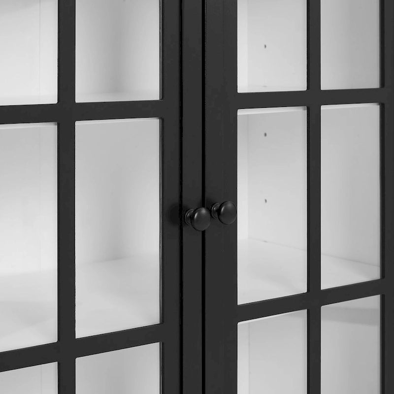 Armoire de rangement haute - Blanche avec portes à carreaux noirs, 2 étagères réglables - Style campagne française, empilable