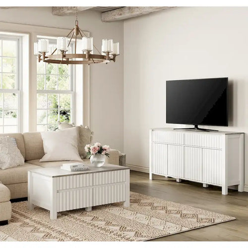 WAMPAT White Modern Sideboard TV Stand and Coffee Table, Set of 2
