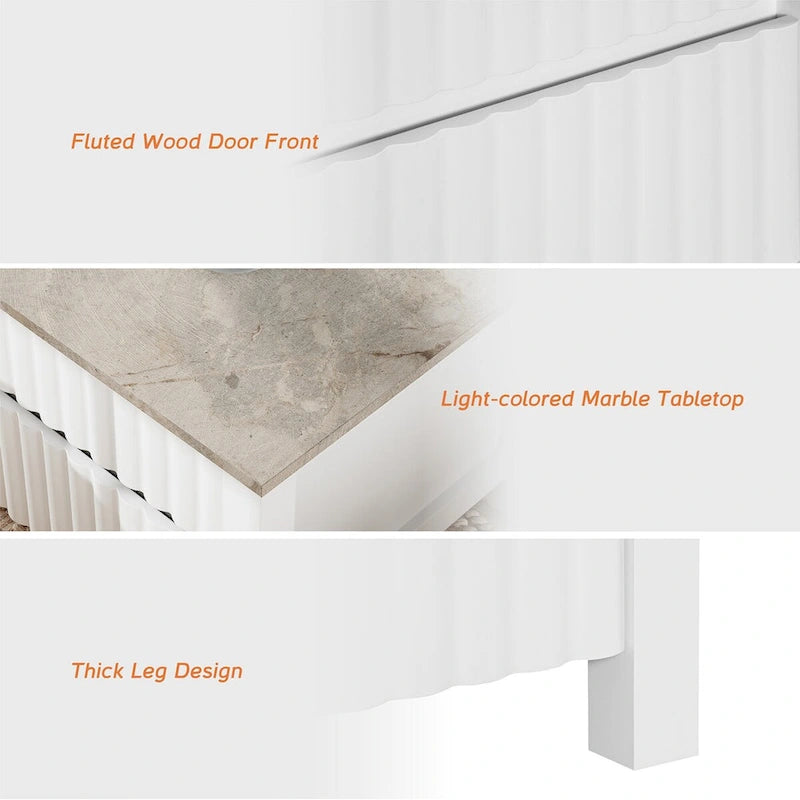 Ensemble de salon 2 pièces - Meuble TV et table basse, plateau motif pierre grise, blanc - 2 tiroirs, 4 portes, capacité de charge de 75 kg