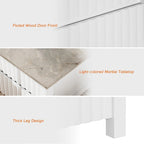 Ensemble de salon 2 pièces - Meuble TV et table basse, plateau motif pierre grise, blanc - 2 tiroirs, 4 portes, capacité de charge de 75 kg