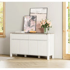 Ensemble de salon 2 pièces - Meuble TV et table basse, plateau motif pierre grise, blanc - 2 tiroirs, 4 portes, capacité de charge de 75 kg