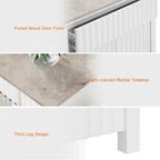 Ensemble de salon 2 pièces - Meuble TV et table basse, plateau motif pierre grise, blanc - 2 tiroirs, 4 portes, capacité de charge de 75 kg