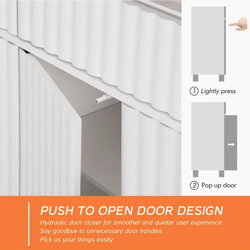 Ensemble de salon 2 pièces - Meuble TV et table basse, plateau motif pierre grise, blanc - 2 tiroirs, 4 portes, capacité de charge de 75 kg