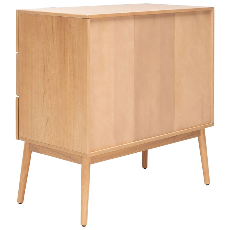 Commode en rotin à 3 tiroirs - 91 cm L x 91 cm H, style moderne du milieu du siècle, style bord de mer, design asymétrique, pieds évasés, grand espace de rangement