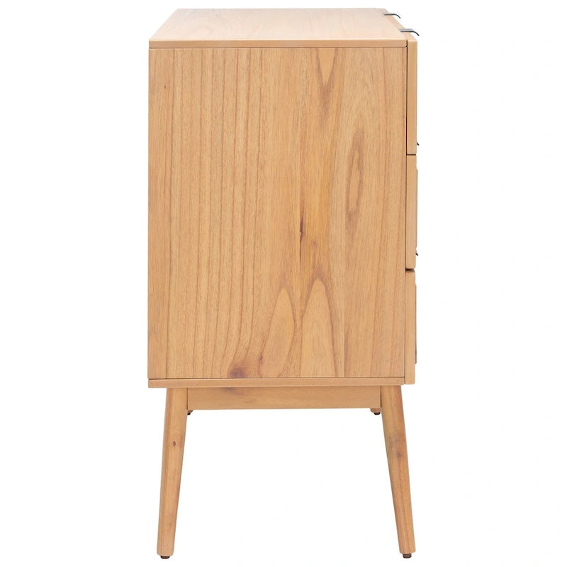 Commode en rotin à 3 tiroirs - 91 cm L x 91 cm H, style moderne du milieu du siècle, style bord de mer, design asymétrique, pieds évasés, grand espace de rangement