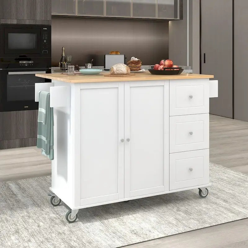 Rolling Mobile Kitchen Island with Wheels Drop Leaf, Solid Wood Top