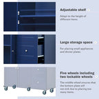 Îlot de cuisine roulant 52,76 po (134 cm) de largeur, plateau en bois massif à abattants, 3 tiroirs, roulettes verrouillables, armoire de rangement, étagère à épices, porte-serviettes, capacité de 72 kg (160 lb), chariot en MDF