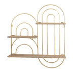 Étagère murale à 3 niveaux en métal doré - Design ovale abstrait, 74 cm (H) x 61 cm (L) x 14 cm (P), présentoir flottant moderne, organisateur de rangement décoratif