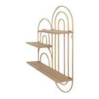 Étagère murale à 3 niveaux en métal doré - Design ovale abstrait, 74 cm (H) x 61 cm (L) x 14 cm (P), présentoir flottant moderne, organisateur de rangement décoratif