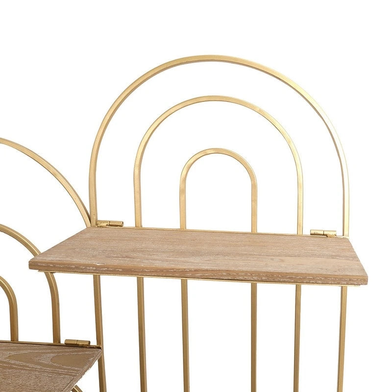 Étagère murale à 3 niveaux en métal doré - Design ovale abstrait, 74 cm (H) x 61 cm (L) x 14 cm (P), présentoir flottant moderne, organisateur de rangement décoratif