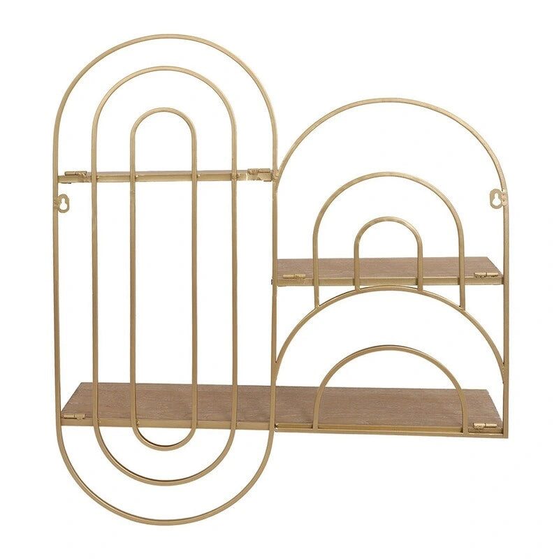 Étagère murale à 3 niveaux en métal doré - Design ovale abstrait, 74 cm (H) x 61 cm (L) x 14 cm (P), présentoir flottant moderne, organisateur de rangement décoratif