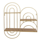 Étagère murale à 3 niveaux en métal doré - Design ovale abstrait, 74 cm (H) x 61 cm (L) x 14 cm (P), présentoir flottant moderne, organisateur de rangement décoratif