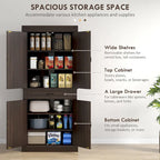 Armoire de cuisine de 180 cm de haut - 4 portes, 2 placards, grand tiroir - Rangement autoportant avec système anti-basculement, finition imitation bois