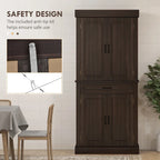 Armoire de cuisine de 180 cm de haut - 4 portes, 2 placards, grand tiroir - Rangement autoportant avec système anti-basculement, finition imitation bois