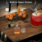 Îlot de cuisine style ferme, chariot à roulettes de 137 cm de large, 2 portes coulissantes de style grange, 3 tiroirs, prise électrique, ports USB, abattant, blanc et marron, capacité de rangement de 181 kg