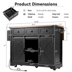 Îlot de cuisine style ferme, chariot à roulettes de 137 cm de large, 2 portes coulissantes de style grange, 3 tiroirs, prise électrique, ports USB, abattant, blanc et marron, capacité de rangement de 181 kg