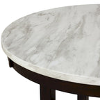 Table de salle à manger ronde de 119 cm (47 po) - Plateau en imitation marbre, pieds en forme de boomerang, bois massif, résistante à la chaleur et à l'eau, étagère inférieure, blanc/expresso, bicolore, hauteur 76 cm (30 po)