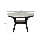 Table de salle à manger ronde de 119 cm (47 po) - Plateau en imitation marbre, pieds en forme de boomerang, bois massif, résistante à la chaleur et à l'eau, étagère inférieure, blanc/expresso, bicolore, hauteur 76 cm (30 po)