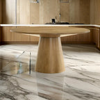 Yuvi 59 Inch Dining Table, Round Tabletop and Pedestal Base, Brown Finish