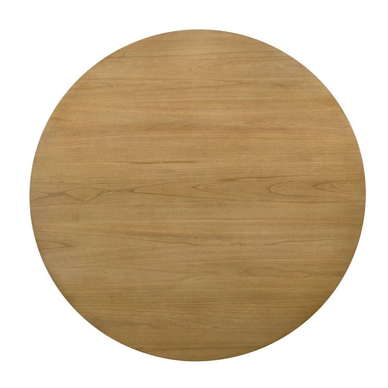 Table de salle à manger ronde de 150 cm (59 po) - Pied central, bois massif/MDF/placage chêne, brun bois flotté, grain apparent, style transitionnel moderne, hauteur 79 cm (31 po)