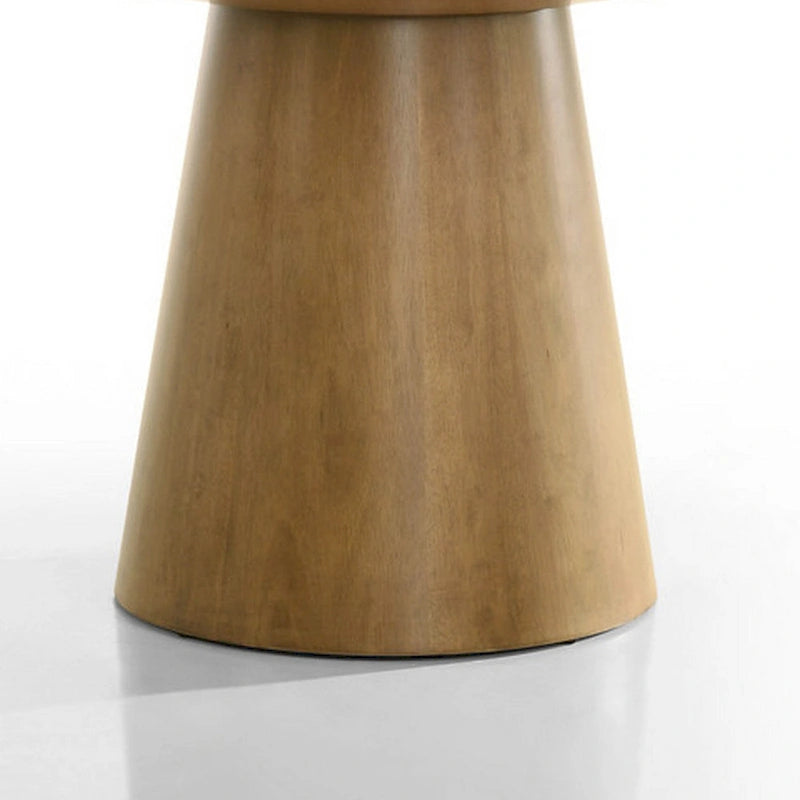 Table de salle à manger ronde de 150 cm (59 po) - Pied central, bois massif/MDF/placage chêne, brun bois flotté, grain apparent, style transitionnel moderne, hauteur 79 cm (31 po)