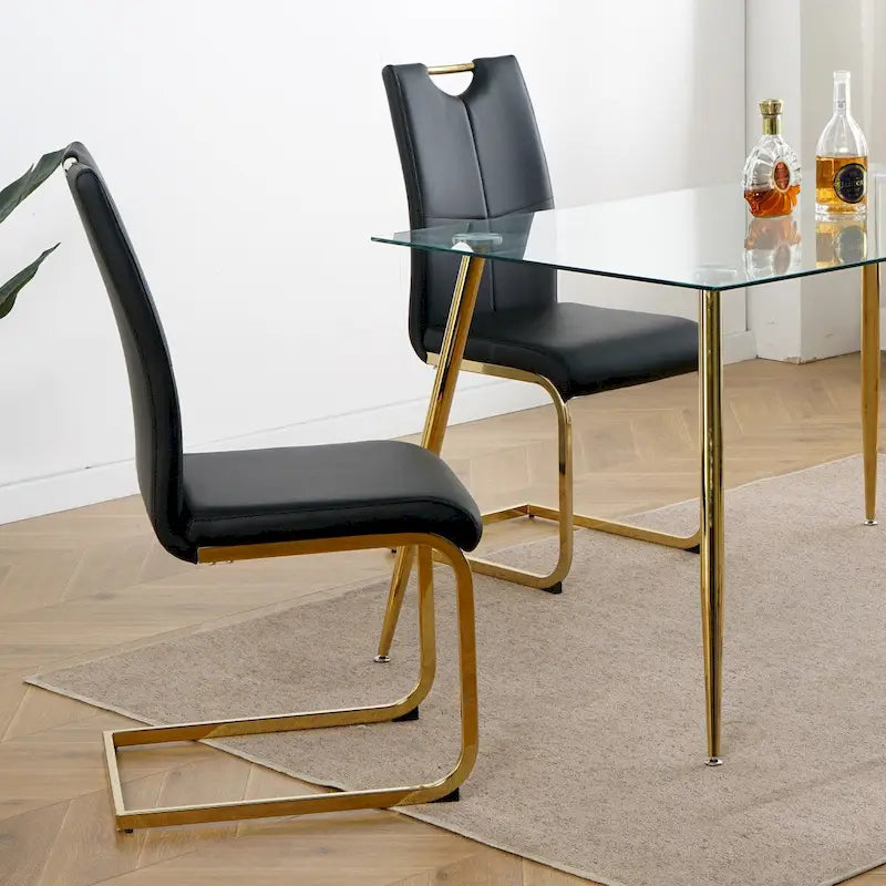 Ensemble de 2 chaises de salle à manger en similicuir - Pieds en métal doré, design ergonomique, mousse haute densité, imperméables, montage en 10 à 15 minutes, style luxe moderne