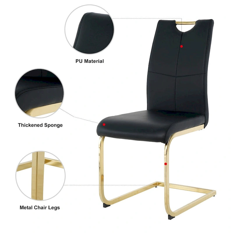 Ensemble de 2 chaises de salle à manger en similicuir - Pieds en métal doré, design ergonomique, mousse haute densité, imperméables, montage en 10 à 15 minutes, style luxe moderne