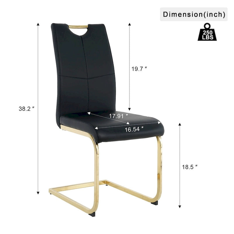Ensemble de 2 chaises de salle à manger en similicuir - Pieds en métal doré, design ergonomique, mousse haute densité, imperméables, montage en 10 à 15 minutes, style luxe moderne