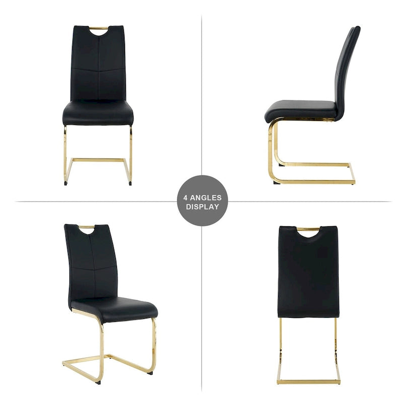 Ensemble de 2 chaises de salle à manger en similicuir - Pieds en métal doré, design ergonomique, mousse haute densité, imperméables, montage en 10 à 15 minutes, style luxe moderne
