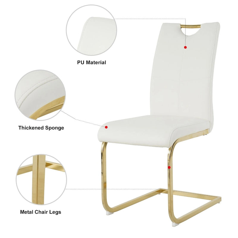Ensemble de 2 chaises de salle à manger en similicuir - Pieds en métal doré, design ergonomique, mousse haute densité, imperméables, montage en 10 à 15 minutes, style luxe moderne
