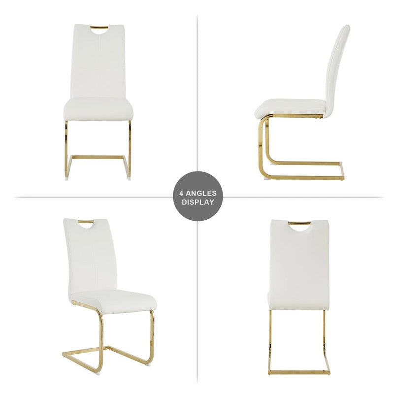 Ensemble de 2 chaises de salle à manger en similicuir - Pieds en métal doré, design ergonomique, mousse haute densité, imperméables, montage en 10 à 15 minutes, style luxe moderne